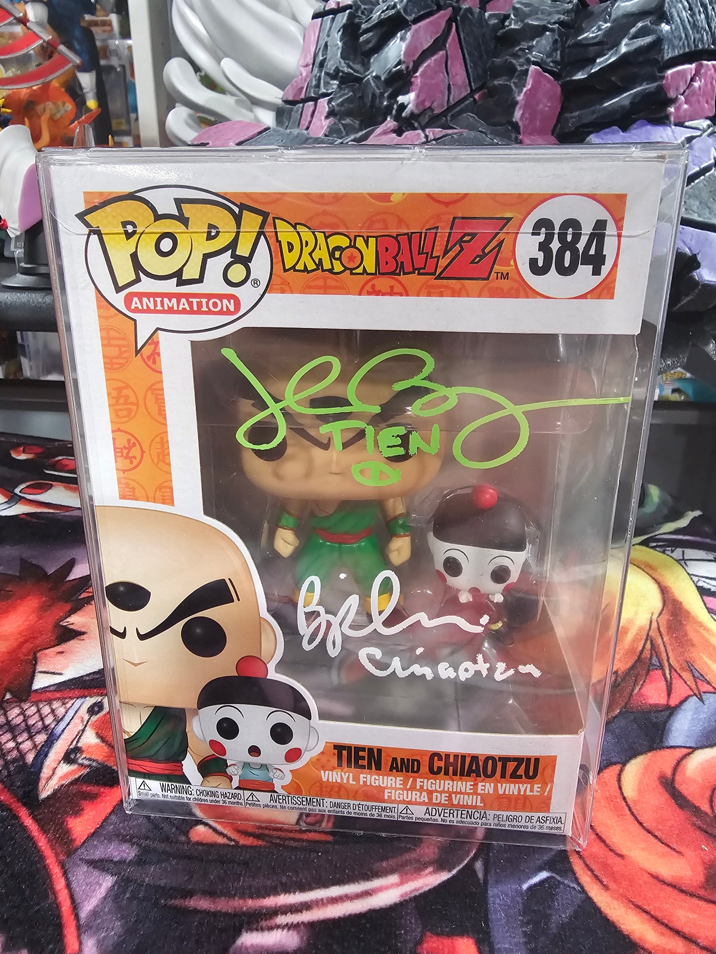 Dragon Ball Z Tien and Chiaotzu Funko Pop Signed by John Burgmeier and Brina Palencia