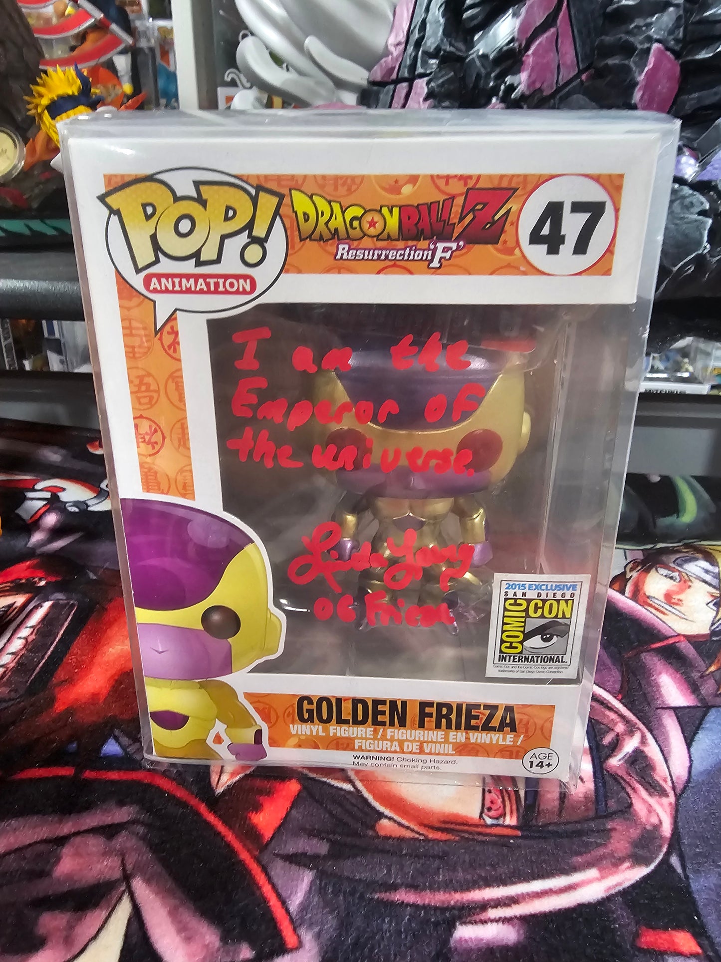 Dragon Ball Z Resurrection 'F' Golden Frieza Red Eyes Summer 2015 San Diego Comic Con Exclusive Funko Pop Signed by Linda Young