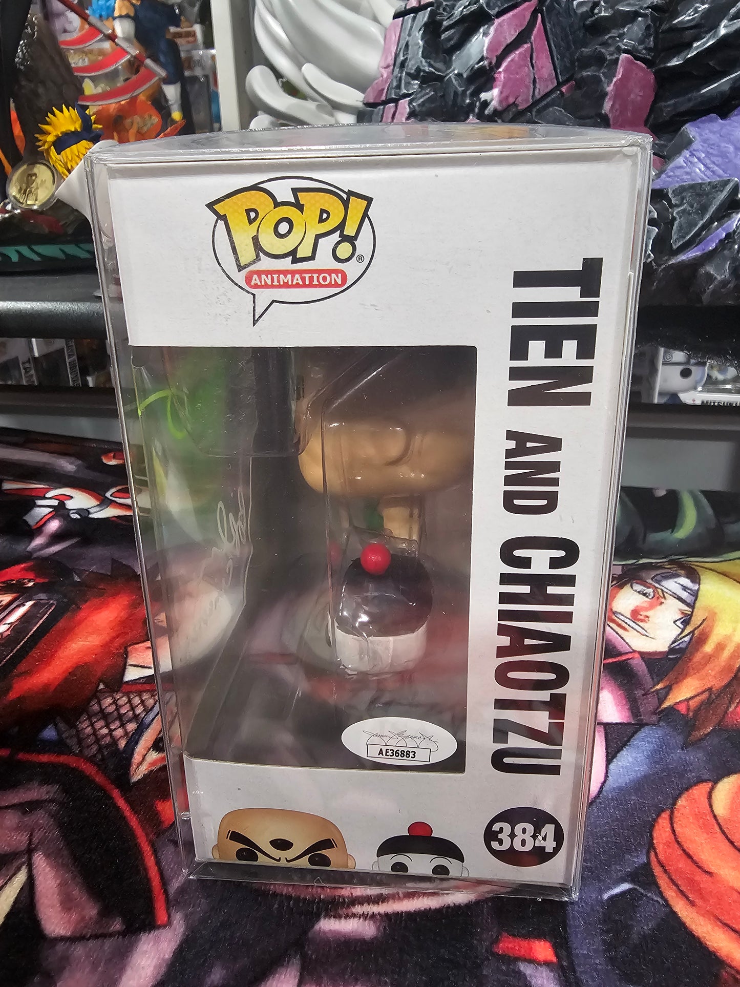 Dragon Ball Z Tien and Chiaotzu Funko Pop Signed by John Burgmeier and Brina Palencia