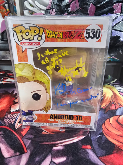 Dragon Ball Z Android 18 Funko Pop Signed by Meredith McCoy and Kent Williams