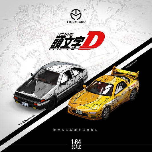 TIME MICRO 1:64 Initial D cartoon painting Toyota AE86 & Mazda RX-7 Diecast Model Car